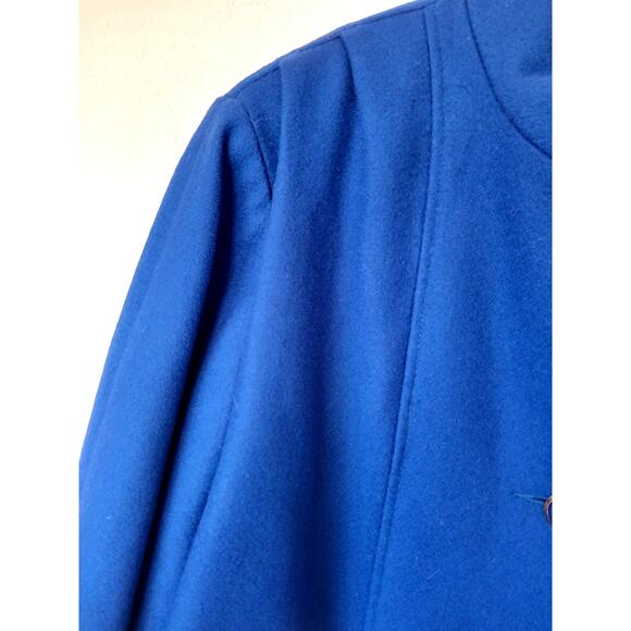 Vintage Roamans Royal Blue Wool Blend Winter Overcoat Pleated Shoulders - Picture 5 of 6